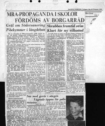 'DagensNyheter' 1962-02-20 press cutting cover