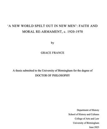 Cover of Grace France Thesis