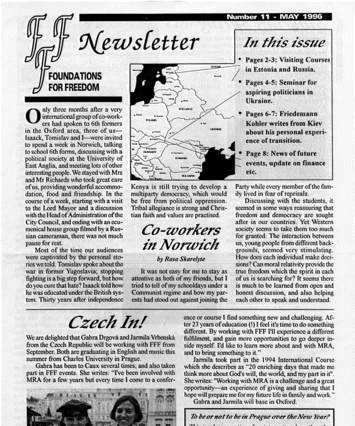 Foundations for Freedom Newsletter cover, May 1996