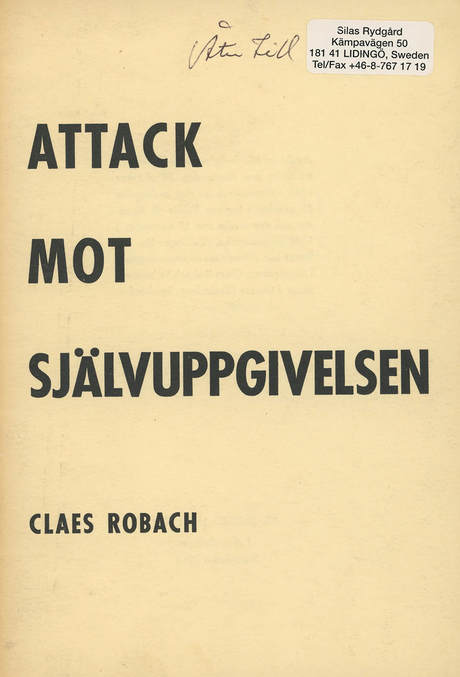 'Attack mot självuppgivelsen' pamphlet cover in Swedish