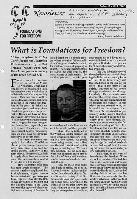 Foundations for Freedom Newsletter cover, April 1997